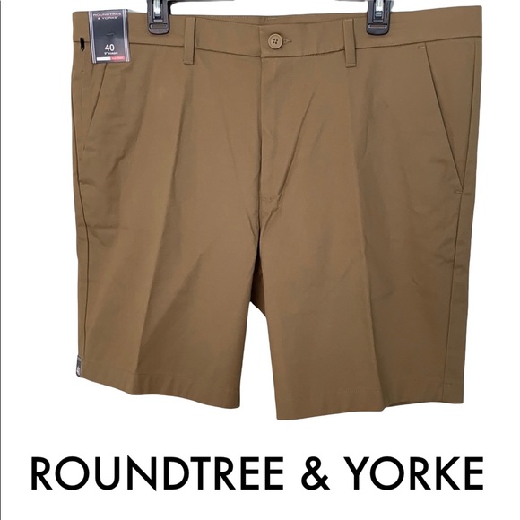 Roundtree & Yorke Other - ROUNDTREE & YORKE NWT MEN’S BROWN STRETCH FLAT FRONT SHORTS SIZE 40 9” INSEAM